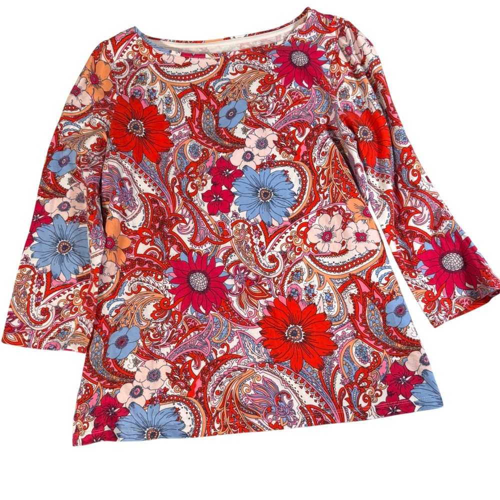 Talbots Women's Medium‎ 3/4 Sleeve Paisley Floral Print Top Tunic